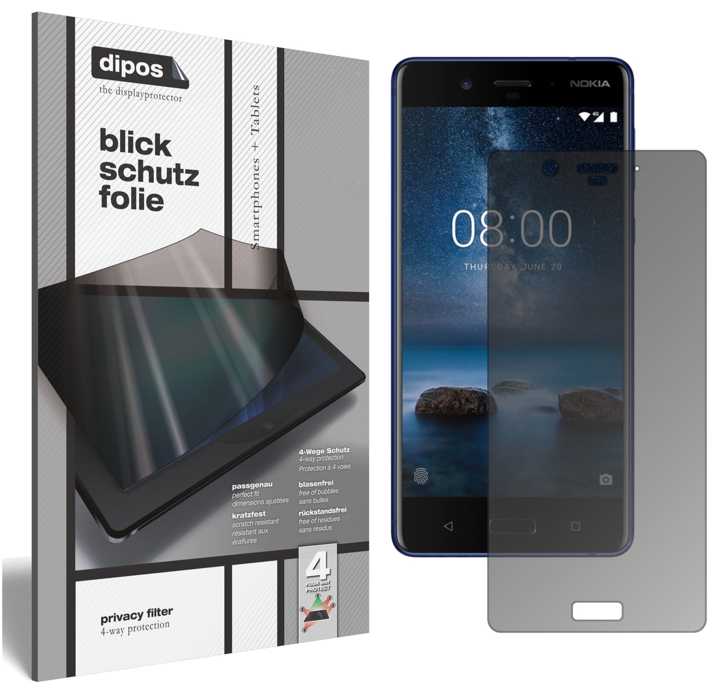 Blickschutzfolie für Nokia 8 matt Schutzfolie Privacy