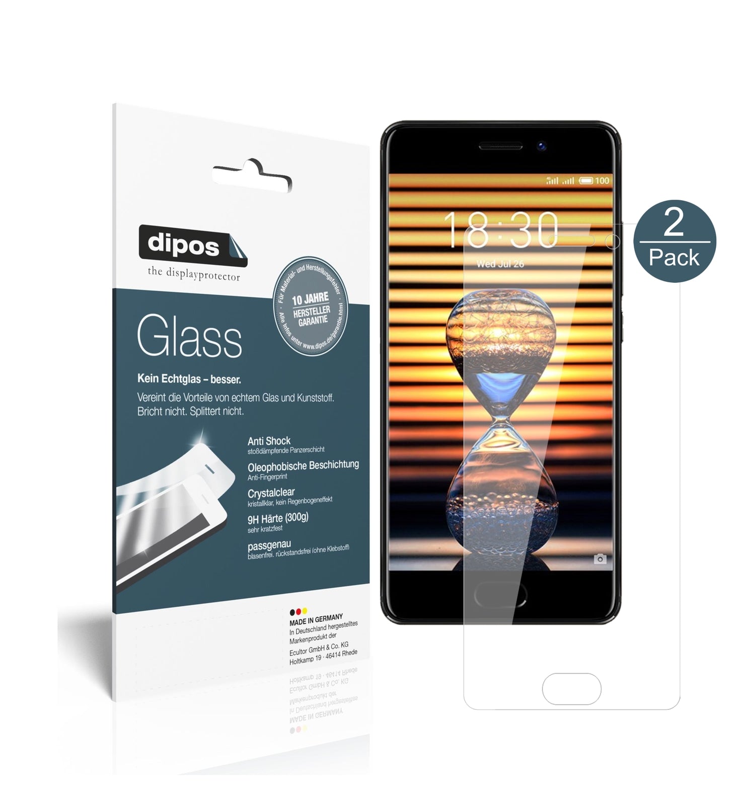 Klare Displayschutzfolie von dipos passend für Meizu Pro 7 Plus, 9H kratzfest und blasenfrei montiert