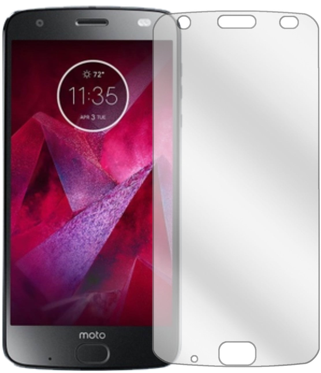LenovoMoto Z2 Force mit aufgebrachter dipos Displayschutzfolie, glasklare Darstellung ohne Einschränkungen