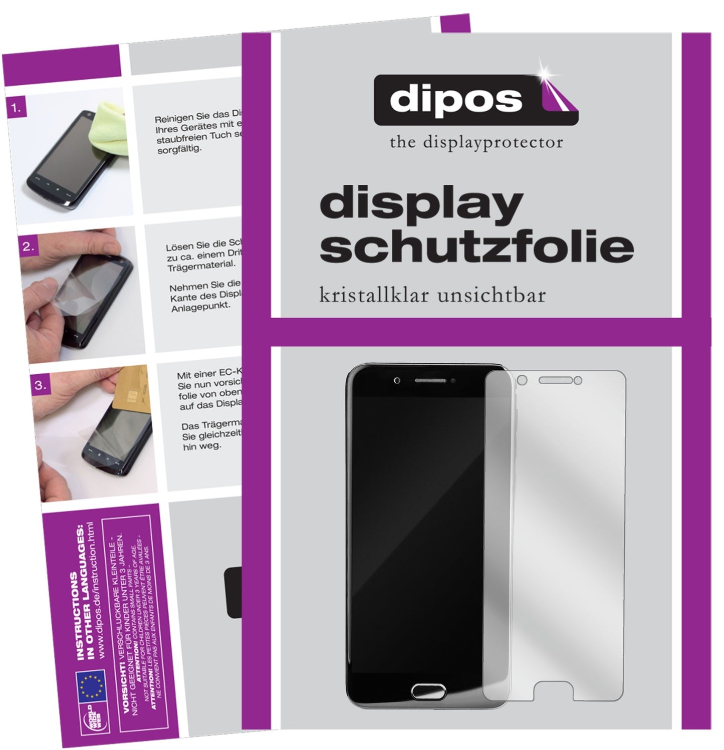 Klare Displayschutzfolie von dipos passend für YotaPhone 3, präziser Zuschnitt und blasenfrei montiert