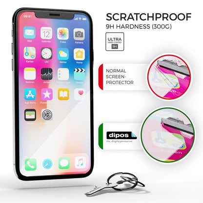 Schutz gegen Kratzer auf dem Apple iPhone X Glas durch Schlüssel, Stöße gegen die Tischkante oder Stürze