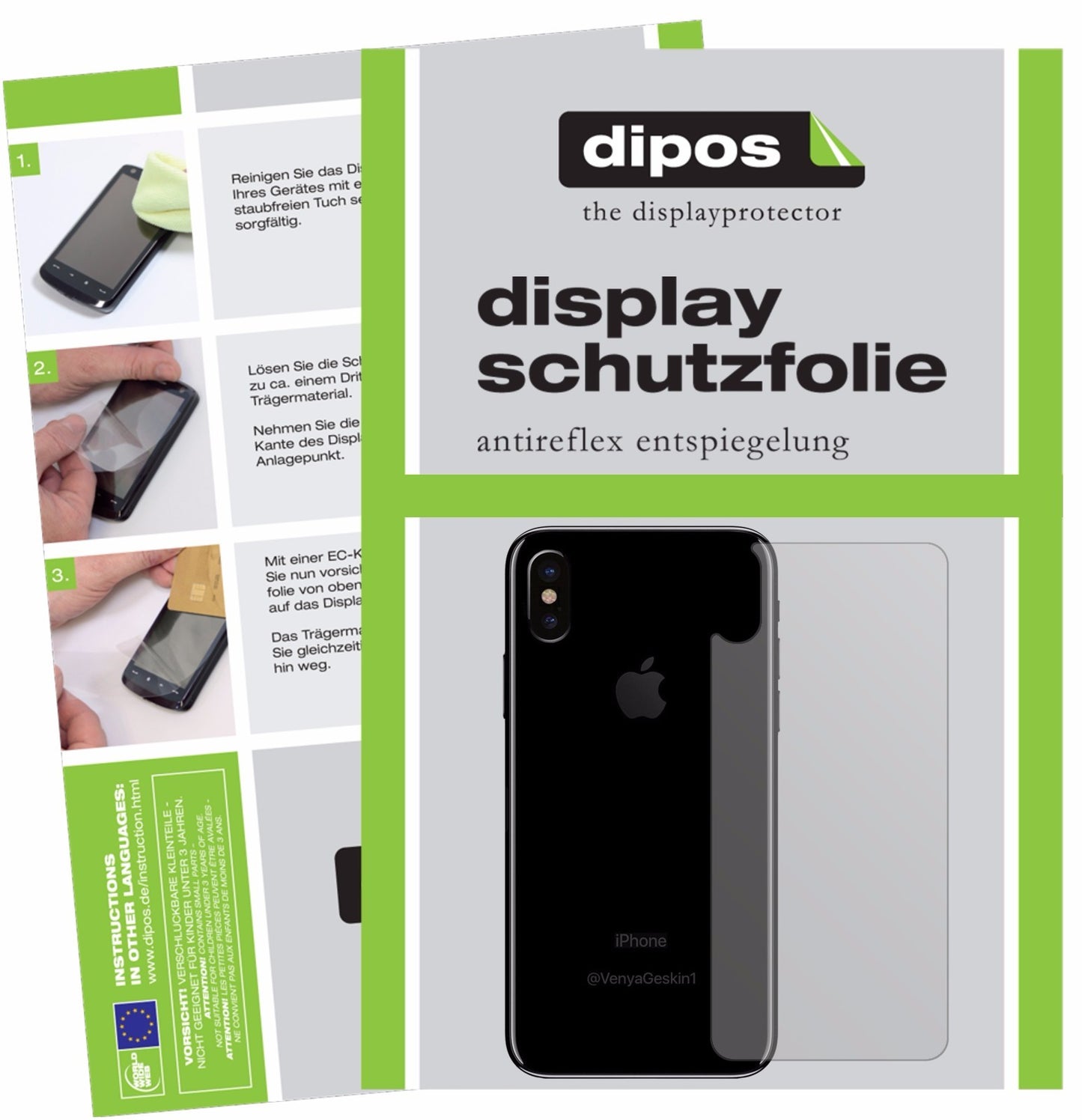 6x Schutzfolie matt für Apple iPhone X Rückseite Display-Schutzfolie