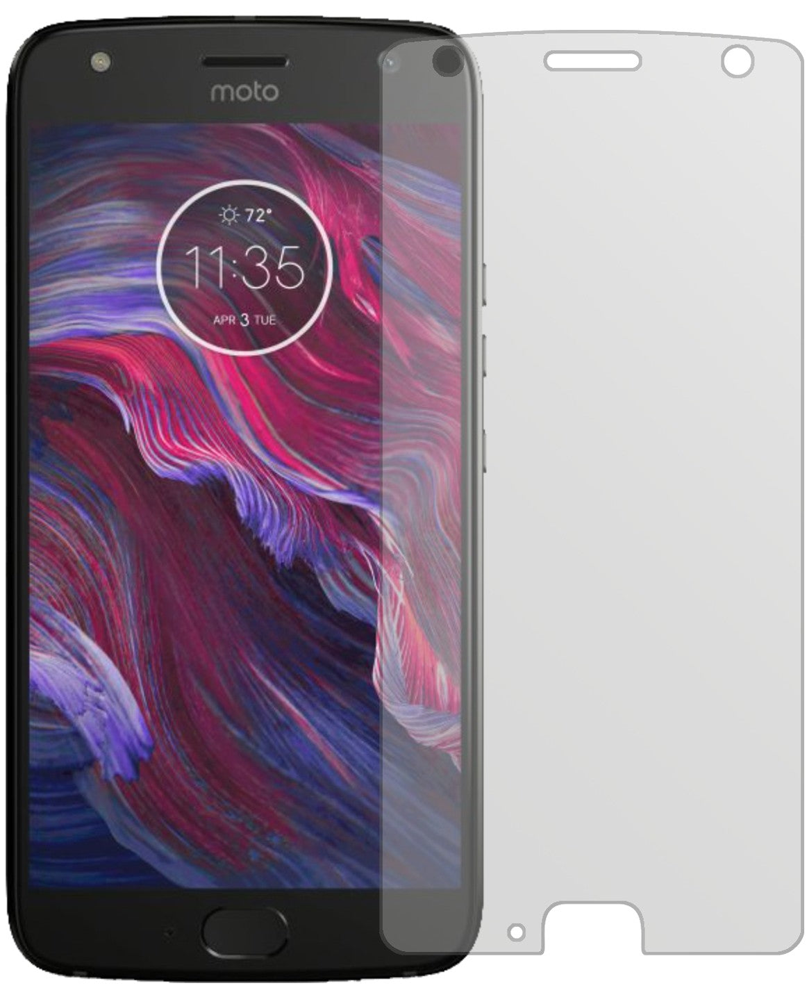 LenovoMotorola Moto X4 mit aufgebrachter dipos Displayschutzfolie, die lästige Fingerabdrücke minimiert