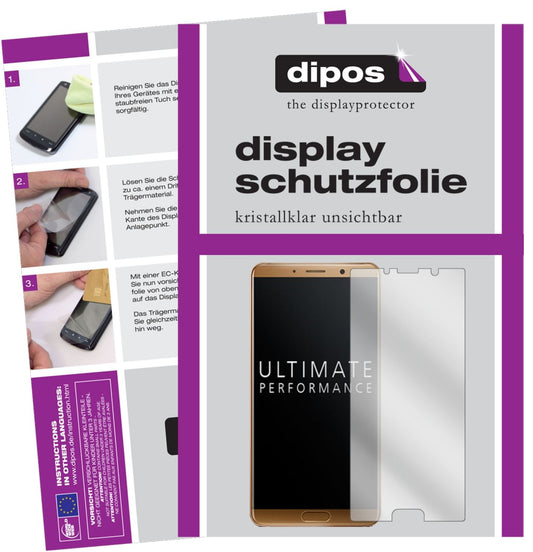 Klare Displayschutzfolie von dipos passend für Huawei Mate 10, präziser Zuschnitt und blasenfrei montiert