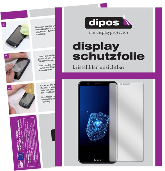 Klare Displayschutzfolie von dipos passend für Huawei Honor 7X, präziser Zuschnitt und blasenfrei montiert