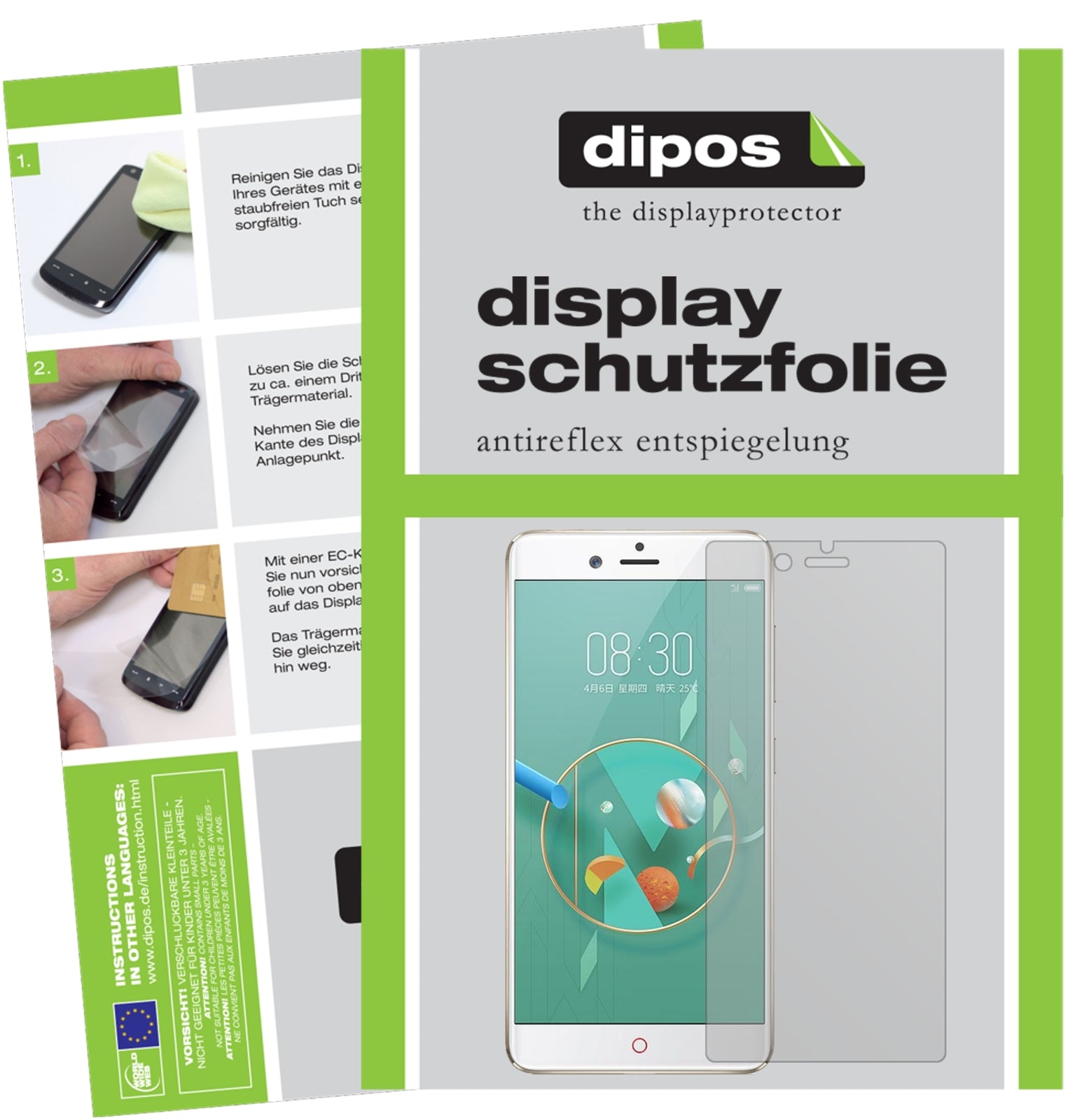 Matte Displayschutzfolie von dipos passend für ZTE Nubia Z17 miniS, präziser Zuschnitt und blasenfrei montiert