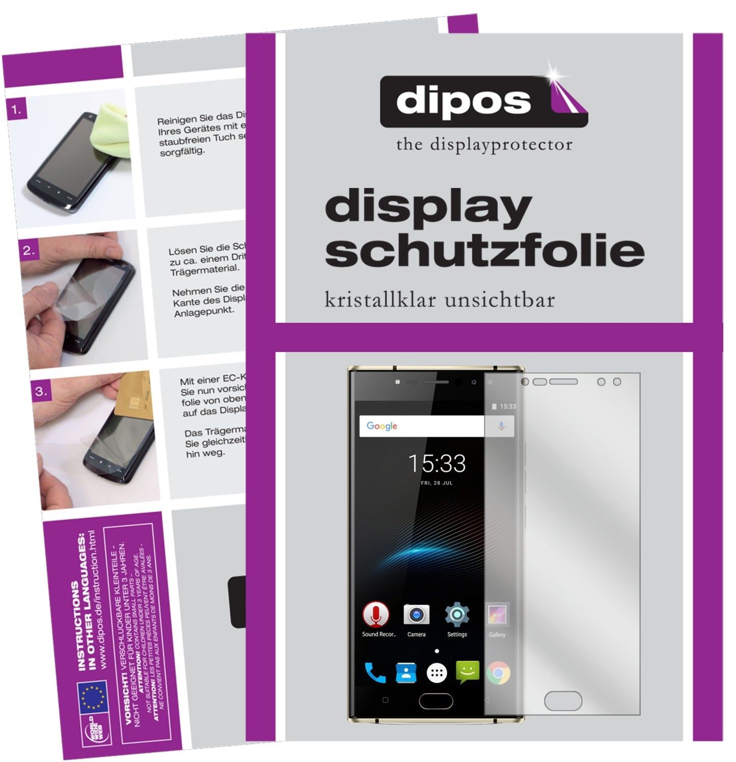 Klare Displayschutzfolie von dipos passend für Oukitel K3, präziser Zuschnitt und blasenfrei montiert