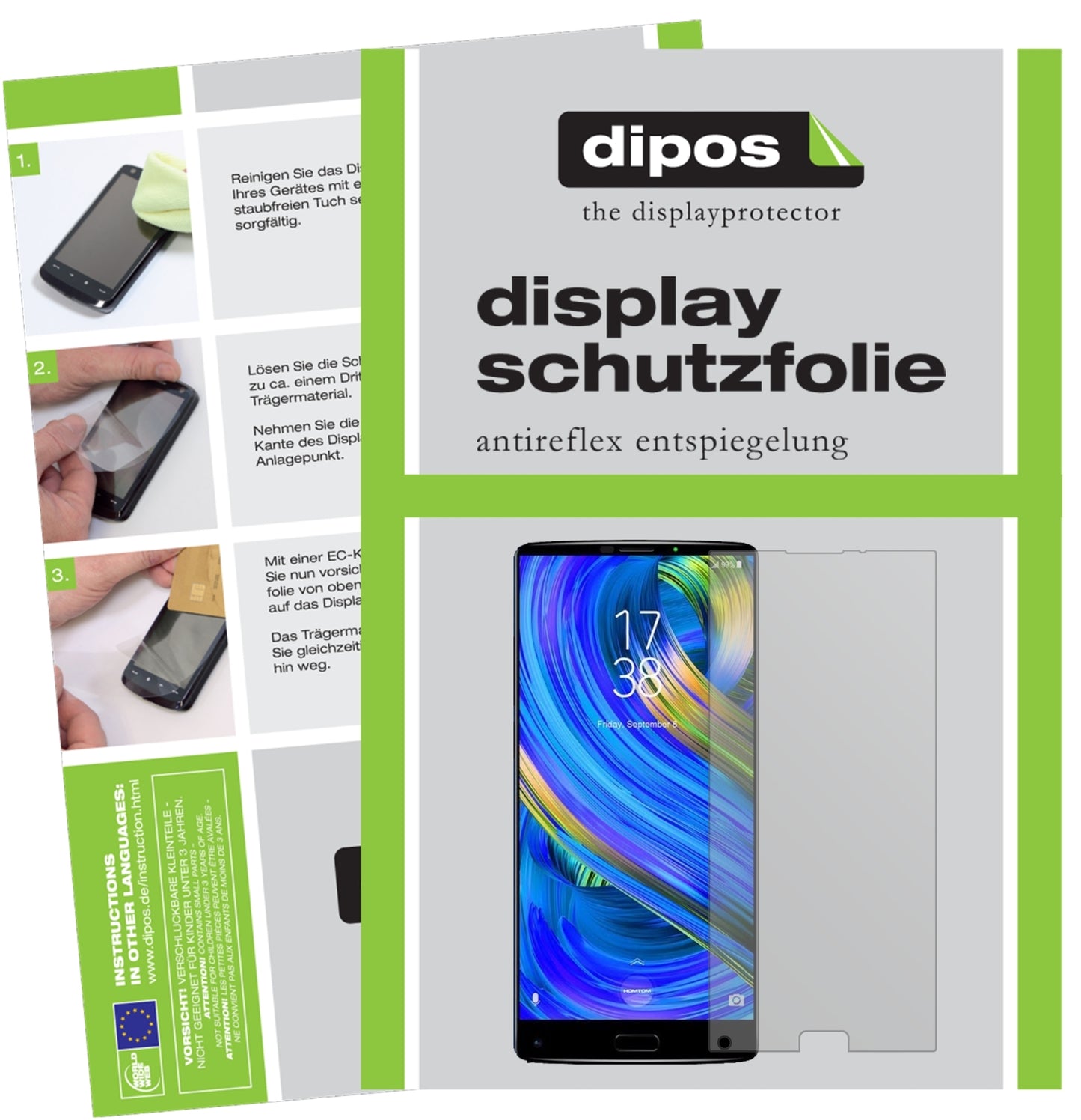 Matte Displayschutzfolie von dipos passend für HOMTOM S9 Plus, präziser Zuschnitt und blasenfrei montiert