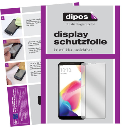 Klare Displayschutzfolie von dipos passend für Oppo R11s Plus, präziser Zuschnitt und blasenfrei montiert