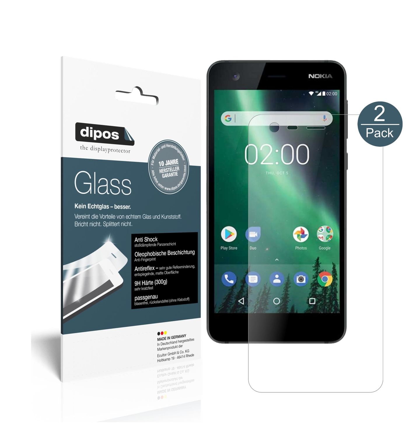 2x Screen Protector for Nokia 2 matte Flexible Glass 9H dipos