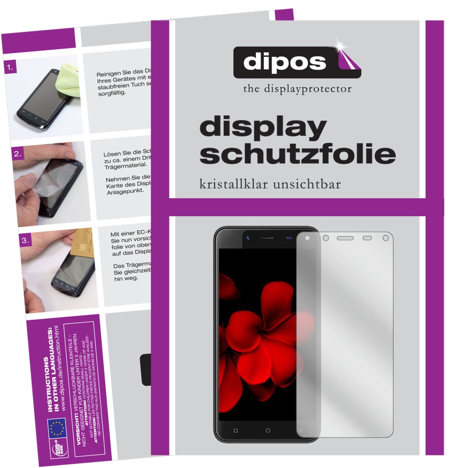 Klare Displayschutzfolie von dipos passend für Karbonn Titanium Frames S7, präziser Zuschnitt und blasenfrei montiert