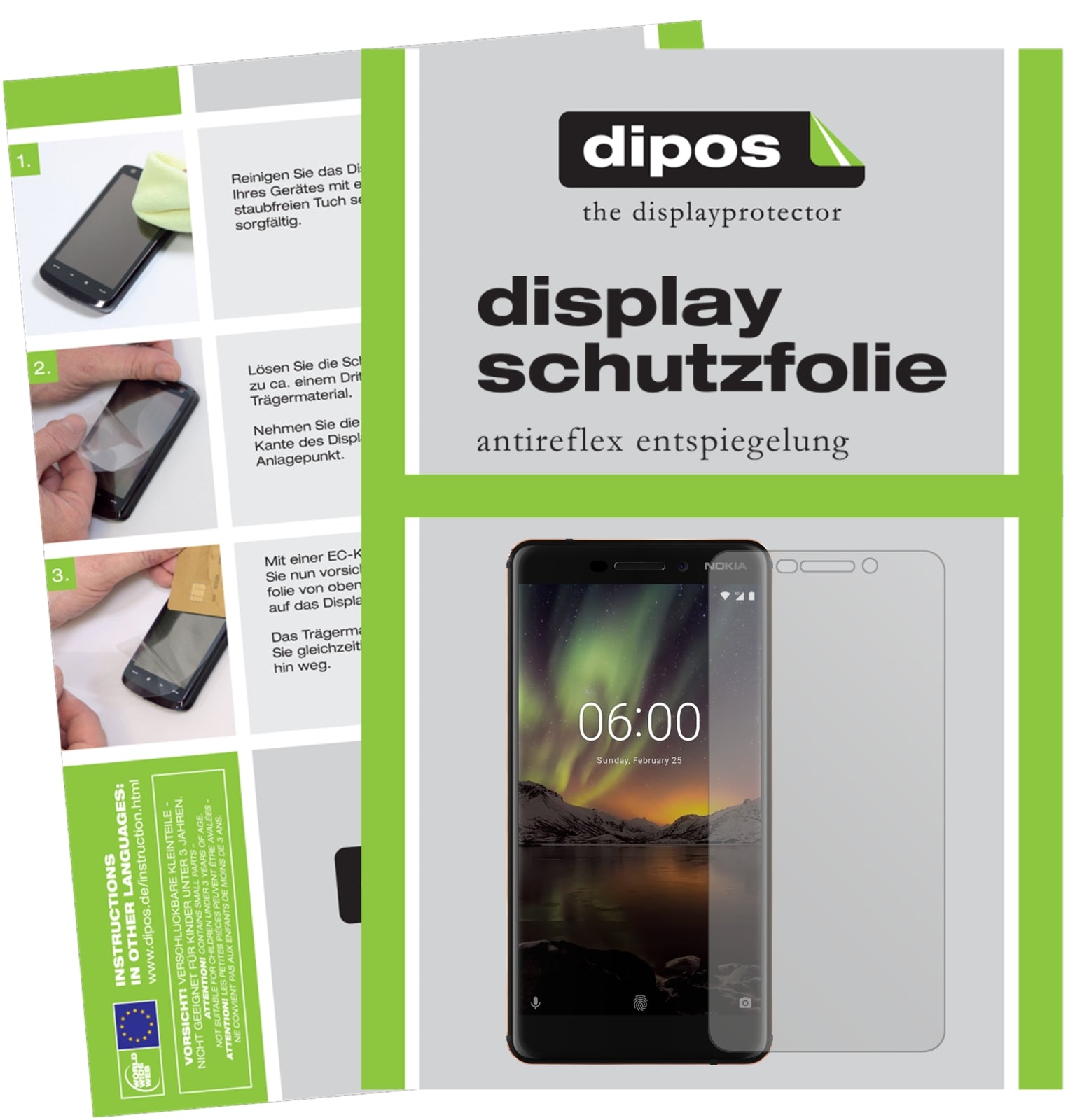 Matte Displayschutzfolie von dipos passend für Nokia 6 (2018), präziser Zuschnitt und blasenfrei montiert