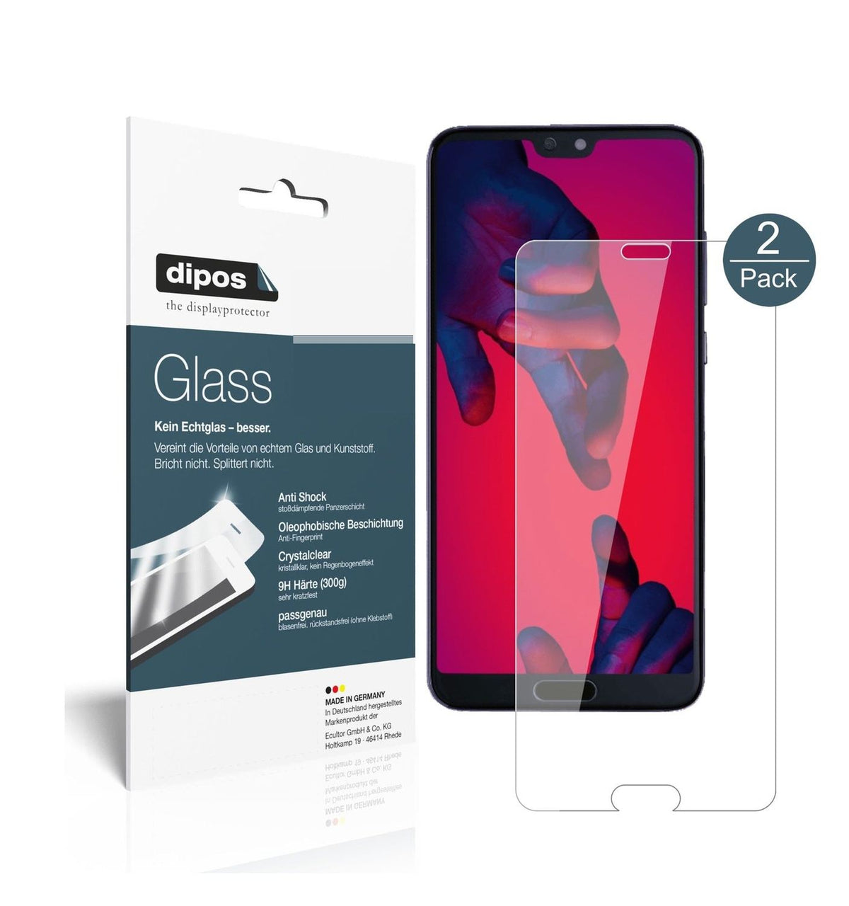 dipos 2x 9H Clear Screen Protector for Huawei P20 Pro (1x front + 1x back)