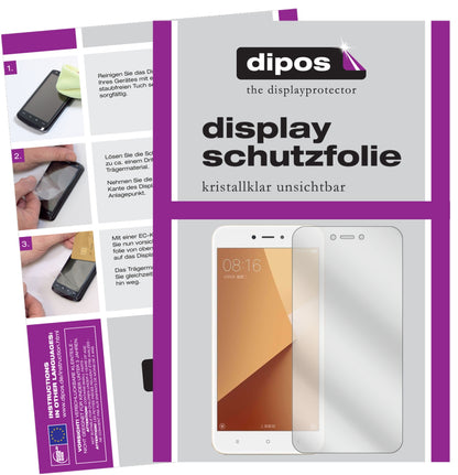 Klare Displayschutzfolie von dipos passend für Xiaomi Redmi Note 5A, präziser Zuschnitt und blasenfrei montiert