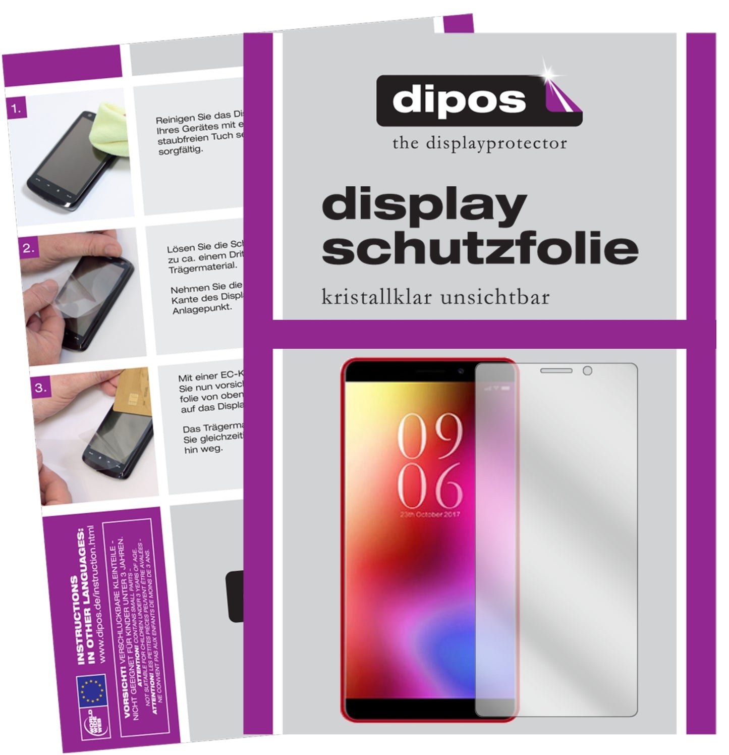 Klare Displayschutzfolie von dipos passend für Elephone A3, präziser Zuschnitt und blasenfrei montiert