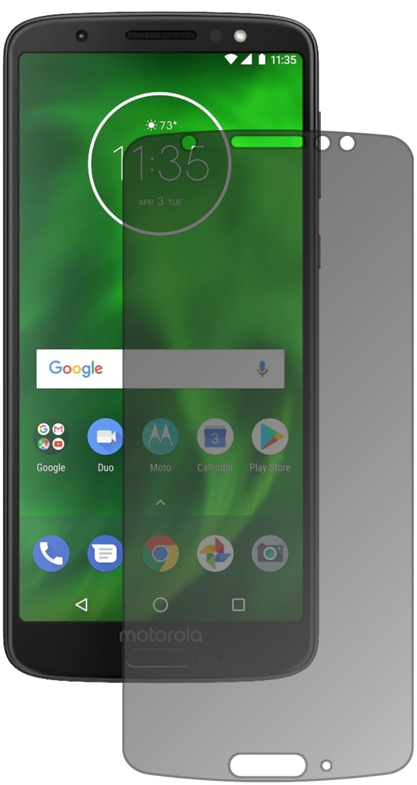 LenovoMoto G6 Plus mit aufgebrachtem dipos Displayschutz, der seitliche Einblicke blockiert