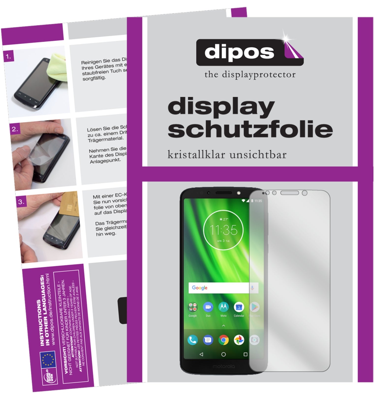 Klare Displayschutzfolie von dipos passend für Lenovo Moto G6 Play, präziser Zuschnitt und blasenfrei montiert
