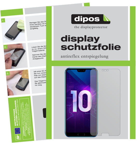 Matte Displayschutzfolie von dipos passend für Honor 10, präziser Zuschnitt und blasenfrei montiert