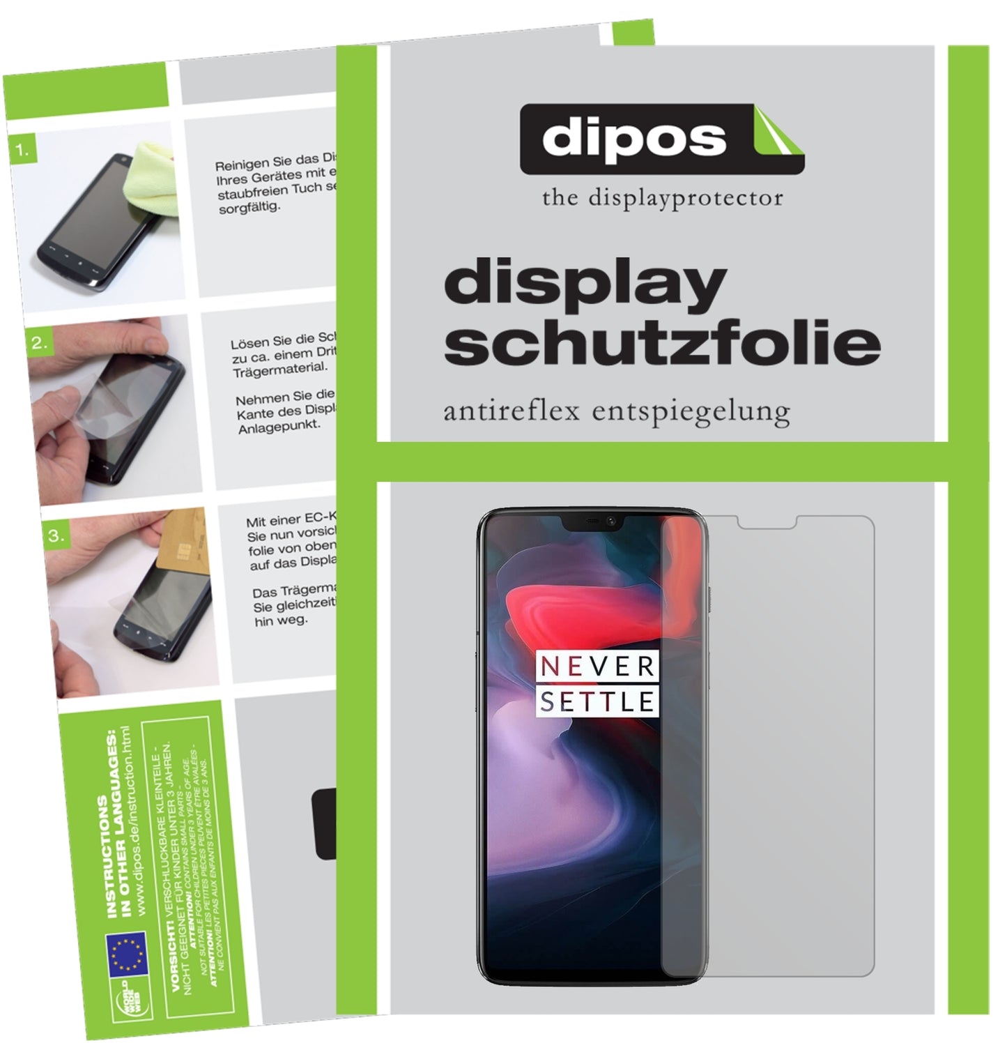 Matte Displayschutzfolie von dipos passend für OnePlus 6, präziser Zuschnitt und blasenfrei montiert