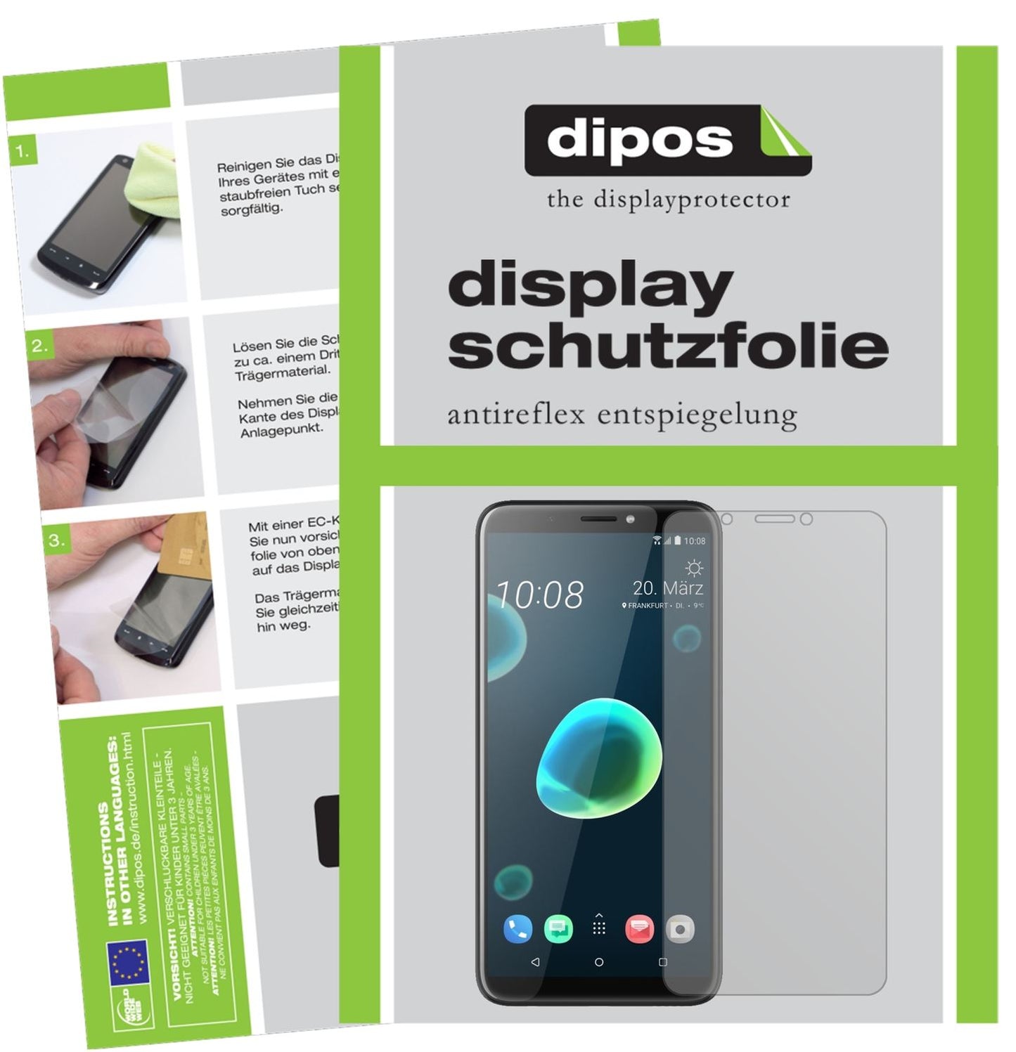 Matte Displayschutzfolie von dipos passend für HTC Desire 12 Plus, präziser Zuschnitt und blasenfrei montiert