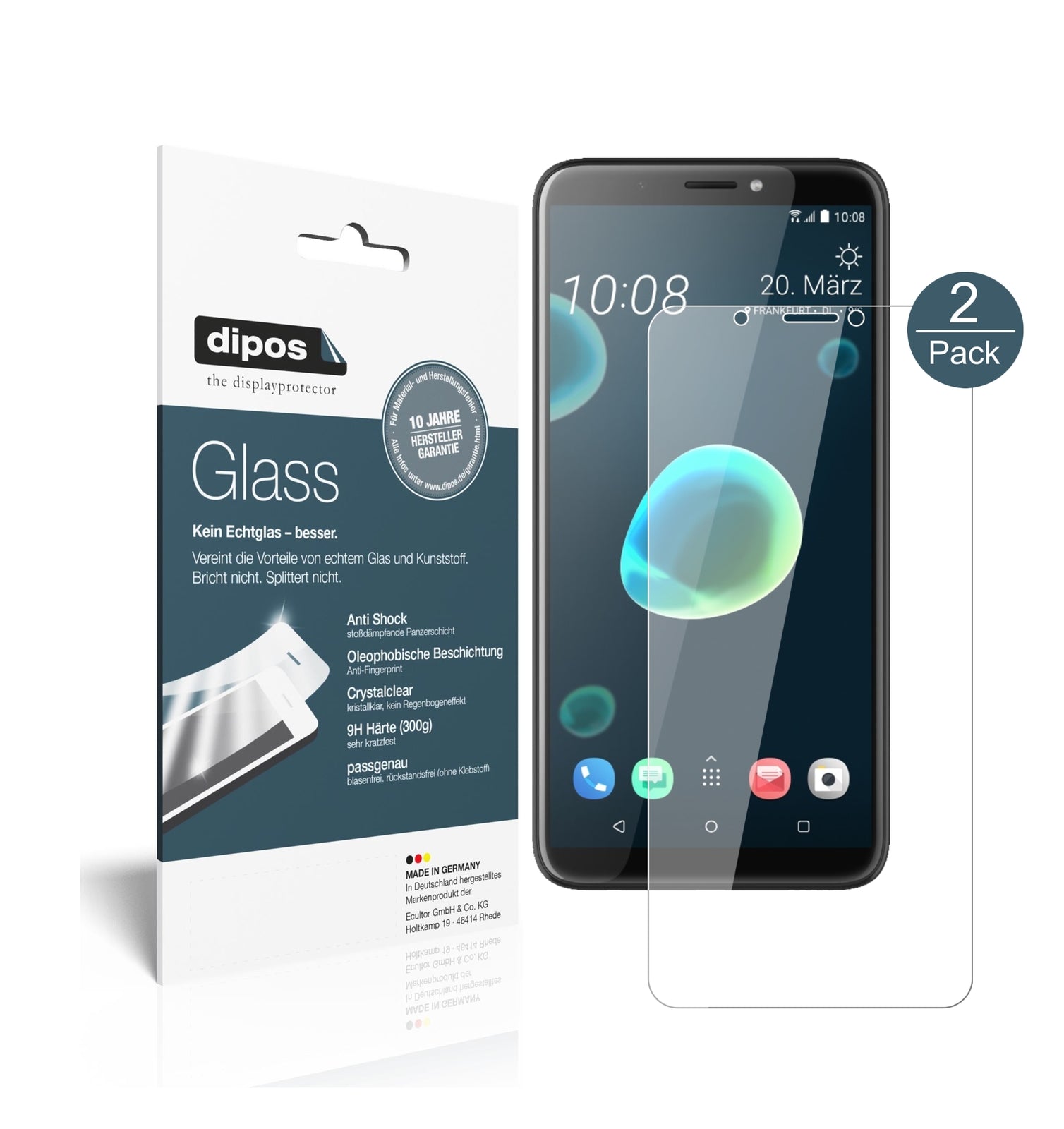 Klare Displayschutzfolie von dipos passend für HTC Desire 12 Plus, 9H kratzfest und blasenfrei montiert