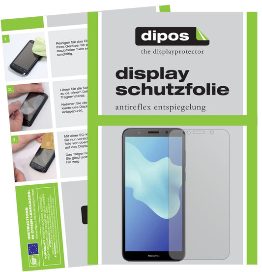 Matte Displayschutzfolie von dipos passend für Huawei Y5 2018, präziser Zuschnitt und blasenfrei montiert
