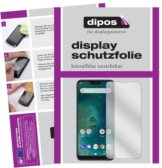 Klare Displayschutzfolie von dipos passend für Xiaomi Mi A2 Lite, präziser Zuschnitt und blasenfrei montiert