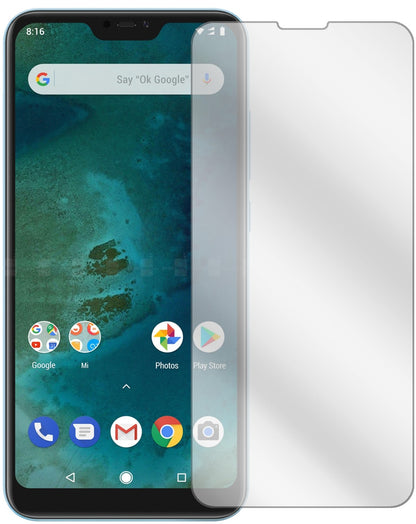 XiaomiMi A2 Lite mit aufgebrachter dipos Displayschutzfolie, glasklare Darstellung ohne Einschränkungen
