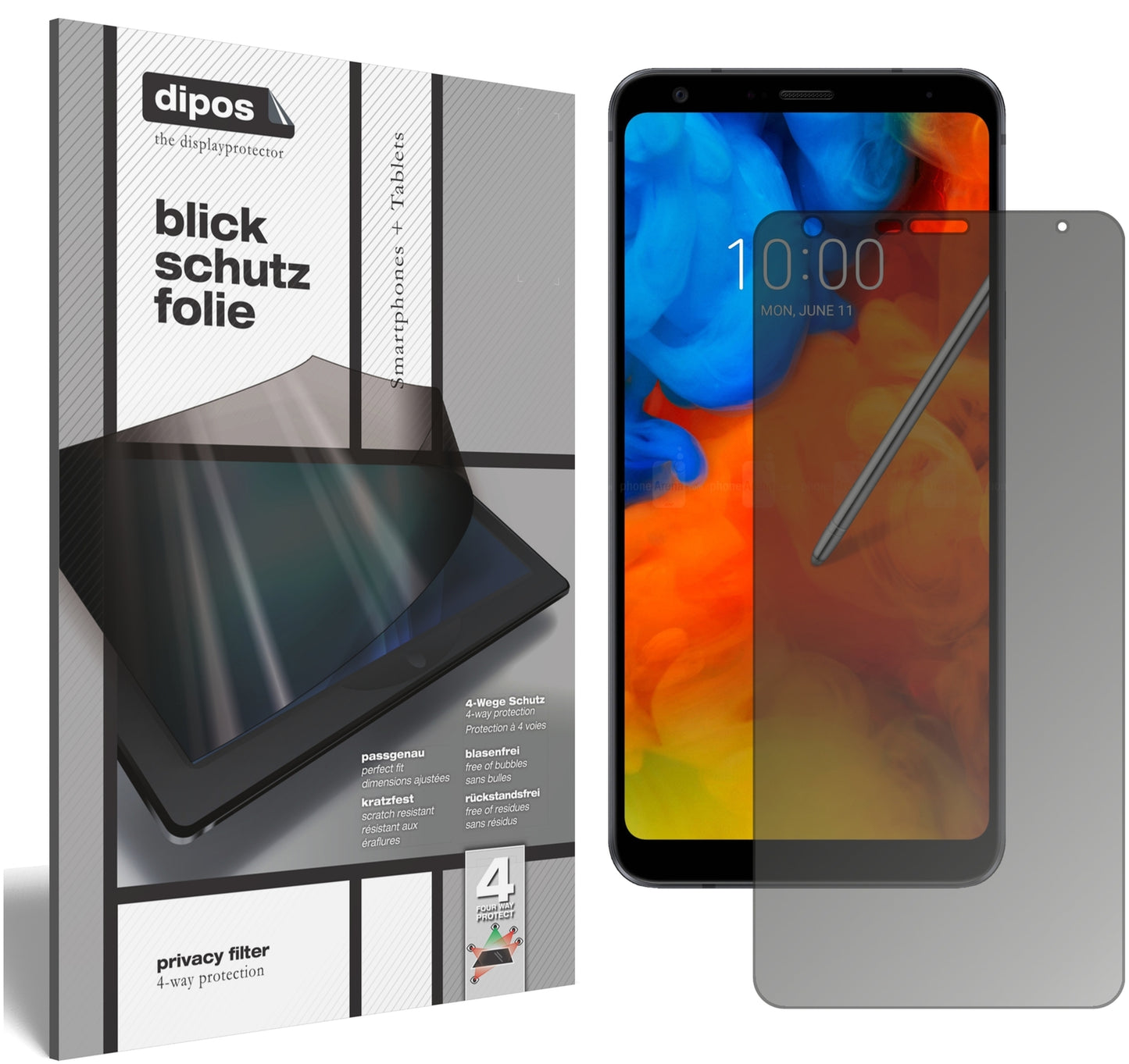 Blickschutzfolie für LG Q Stylus Plus matt Schutzfolie Privacy