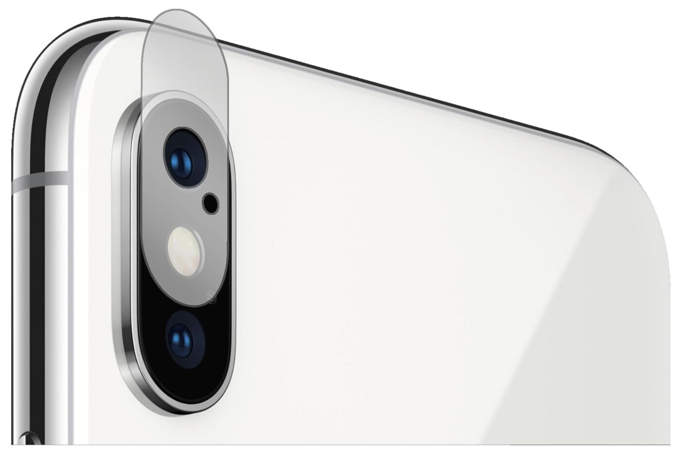 AppleiPhone XS Max Kamera mit aufgebrachter dipos Displayschutzfolie, glasklare Darstellung ohne Einschränkungen