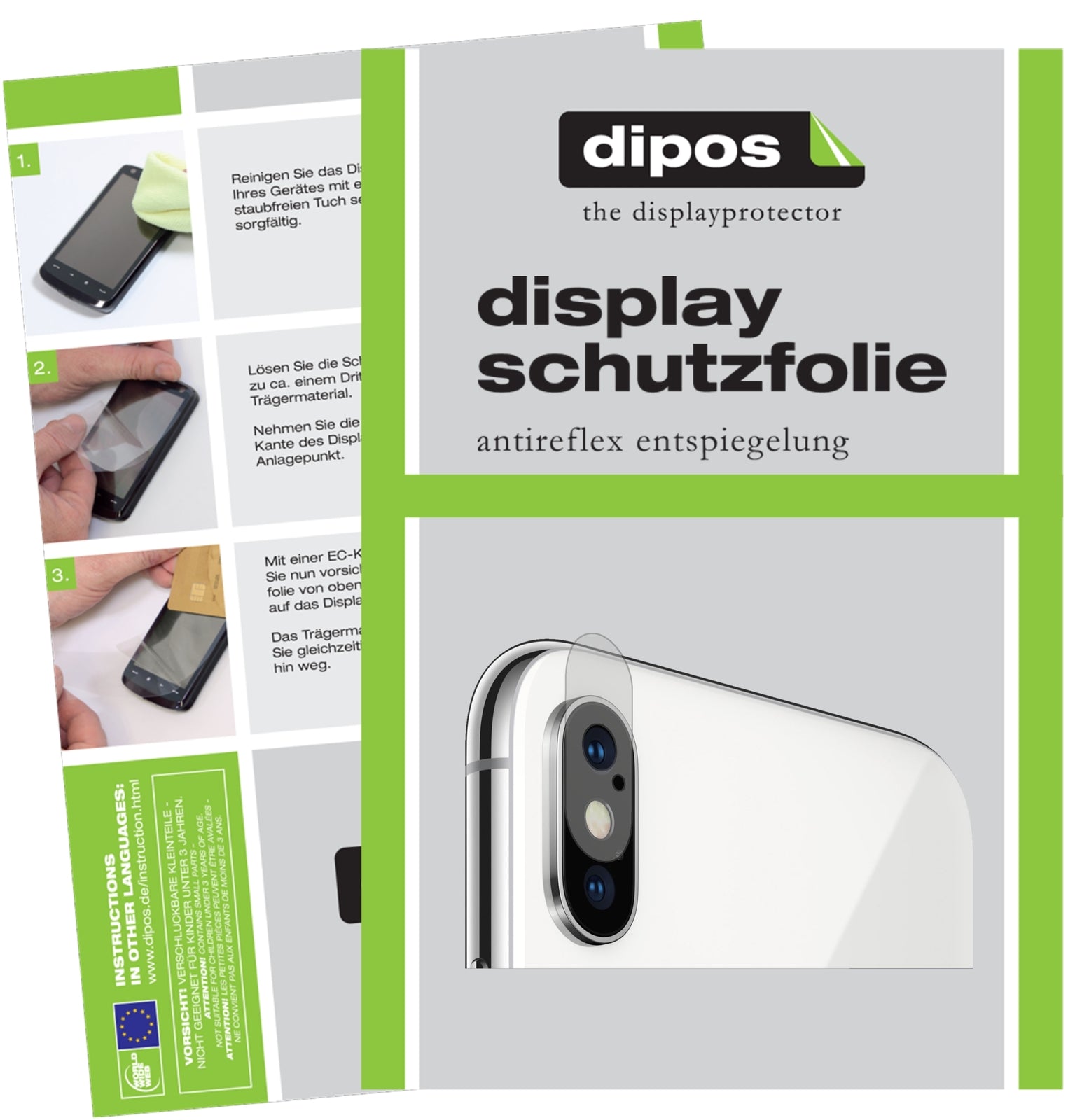 Matte Displayschutzfolie von dipos passend für Apple iPhone XS Kamera, präziser Zuschnitt und blasenfrei montiert