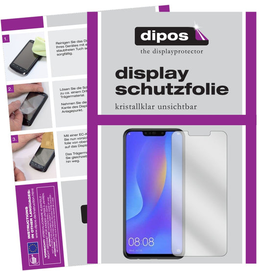 Klare Displayschutzfolie von dipos passend für Huawei P Smart Plus, präziser Zuschnitt und blasenfrei montiert