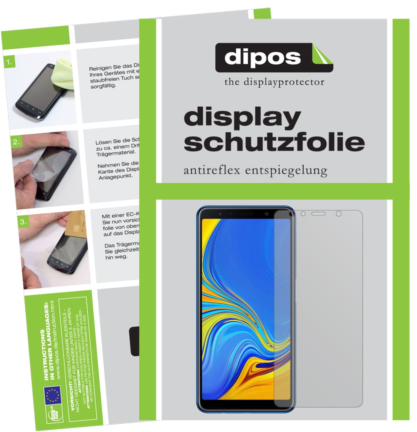 Matte Displayschutzfolie von dipos passend für Samsung Galaxy A7 (2018), präziser Zuschnitt und blasenfrei montiert