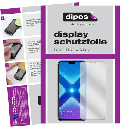 Klare Displayschutzfolie von dipos passend für Honor 8X, präziser Zuschnitt und blasenfrei montiert