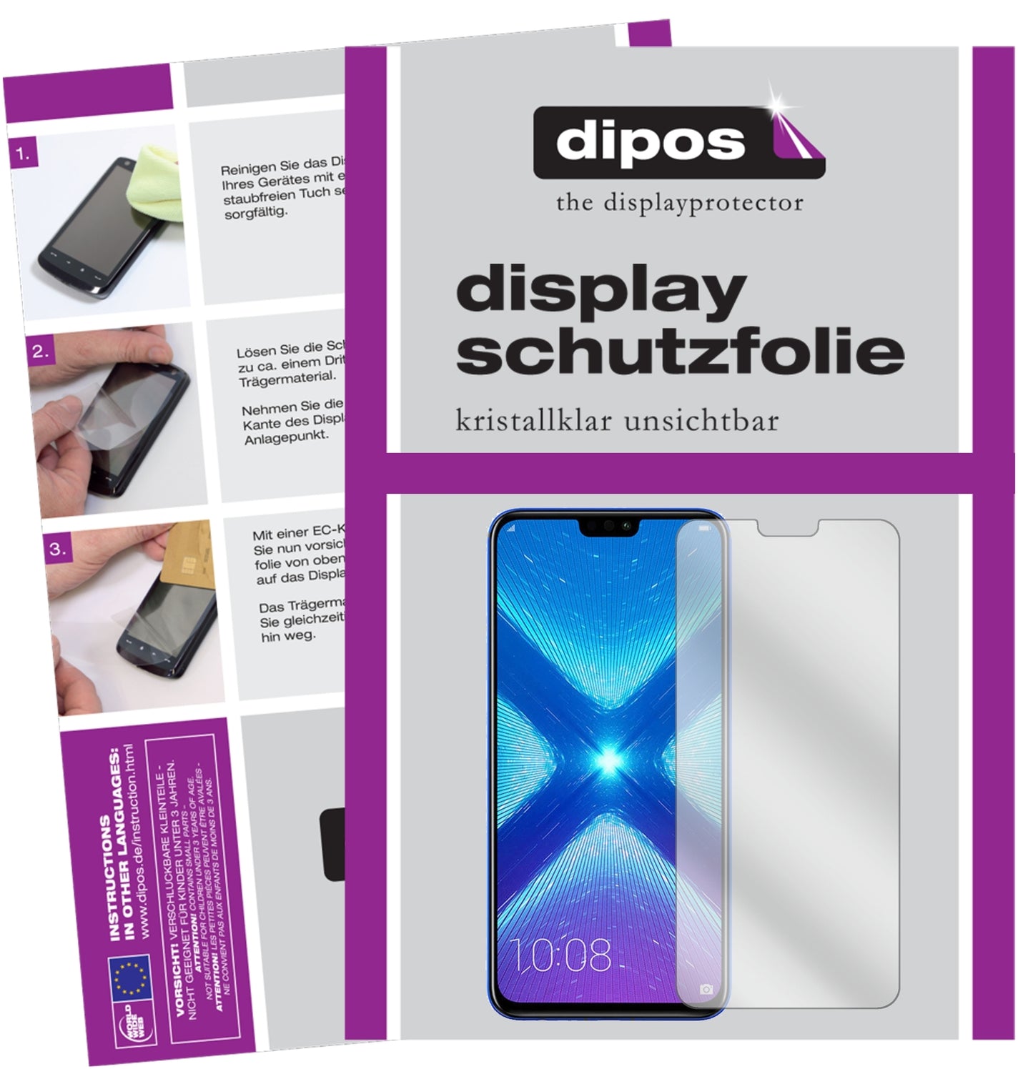 Klare Displayschutzfolie von dipos passend für Huawei Enjoy Max, präziser Zuschnitt und blasenfrei montiert