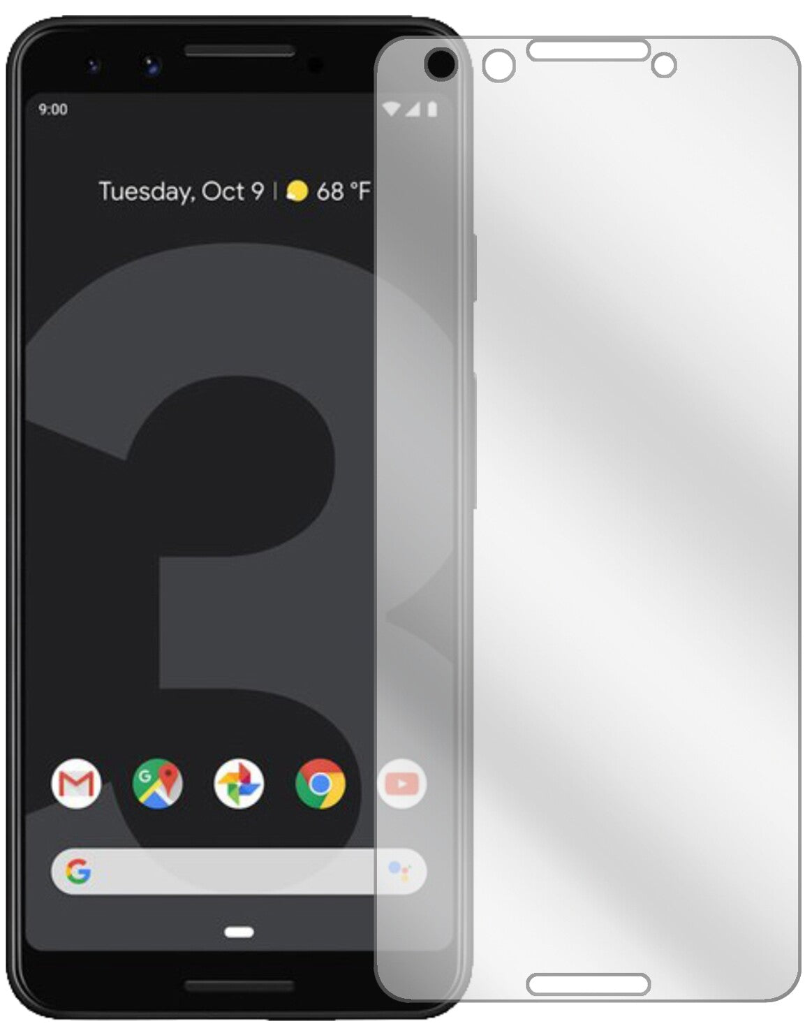 GooglePixel 3 mit aufgebrachter dipos Displayschutzfolie, glasklare Darstellung ohne Einschränkungen