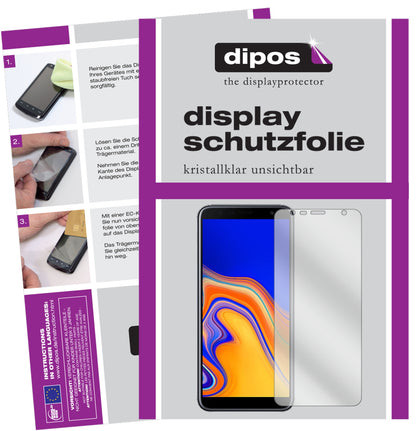 Klare Displayschutzfolie von dipos passend für Samsung Galaxy J4 Plus (2018), präziser Zuschnitt und blasenfrei montiert