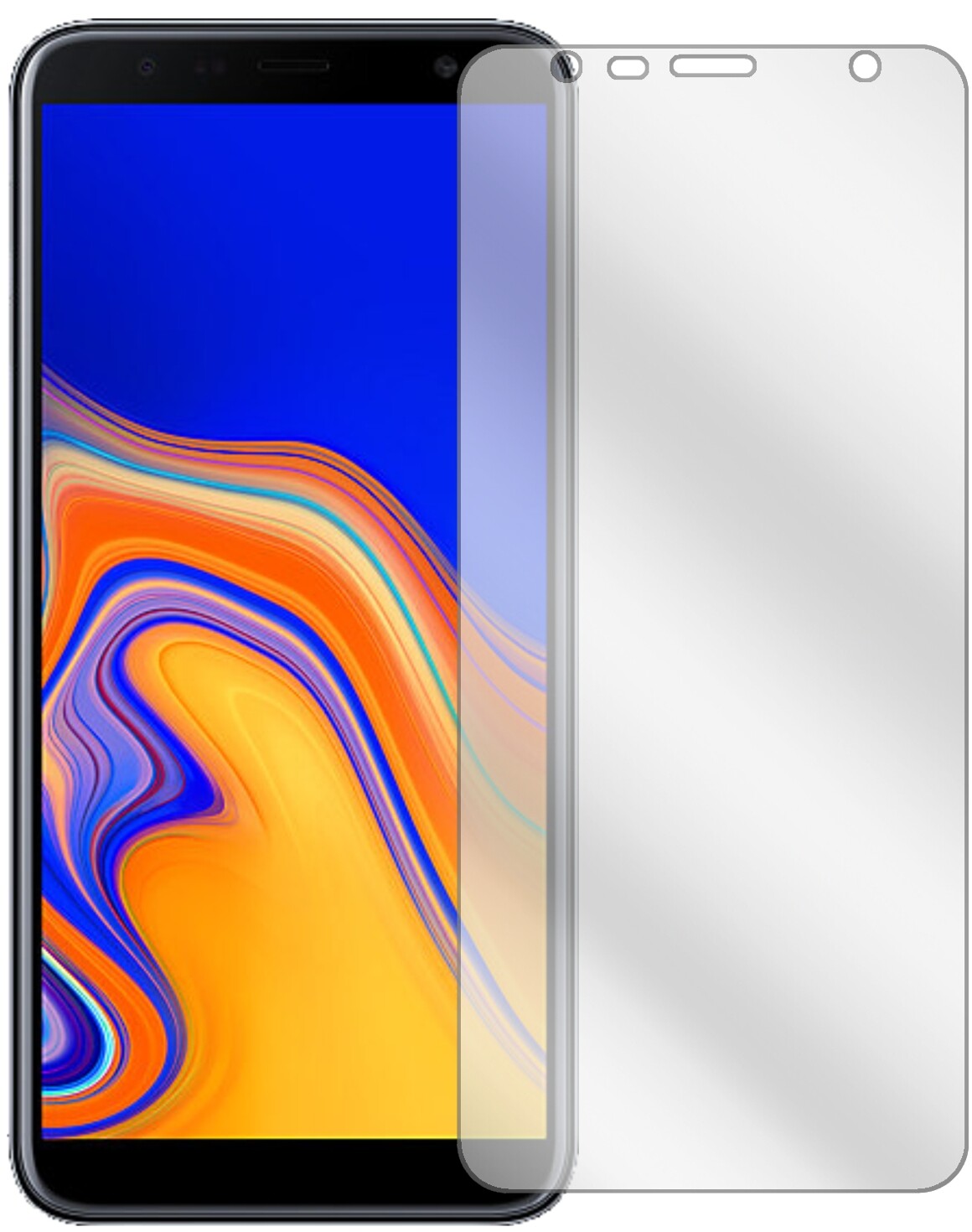 SamsungGalaxy J6 Plus (2018) mit aufgebrachter dipos Displayschutzfolie, glasklare Darstellung ohne Einschränkungen