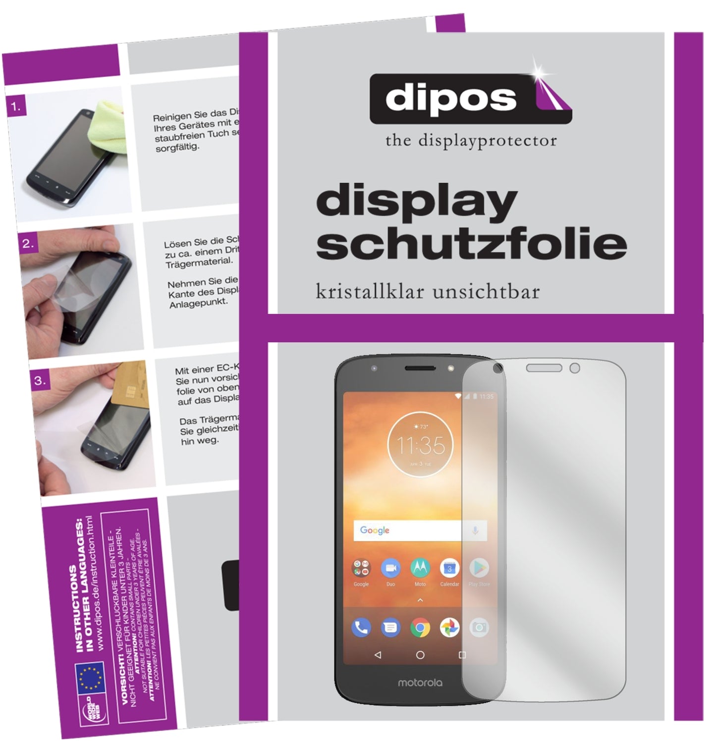 Klare Displayschutzfolie von dipos passend für Motorola Moto E5 Play Go, präziser Zuschnitt und blasenfrei montiert