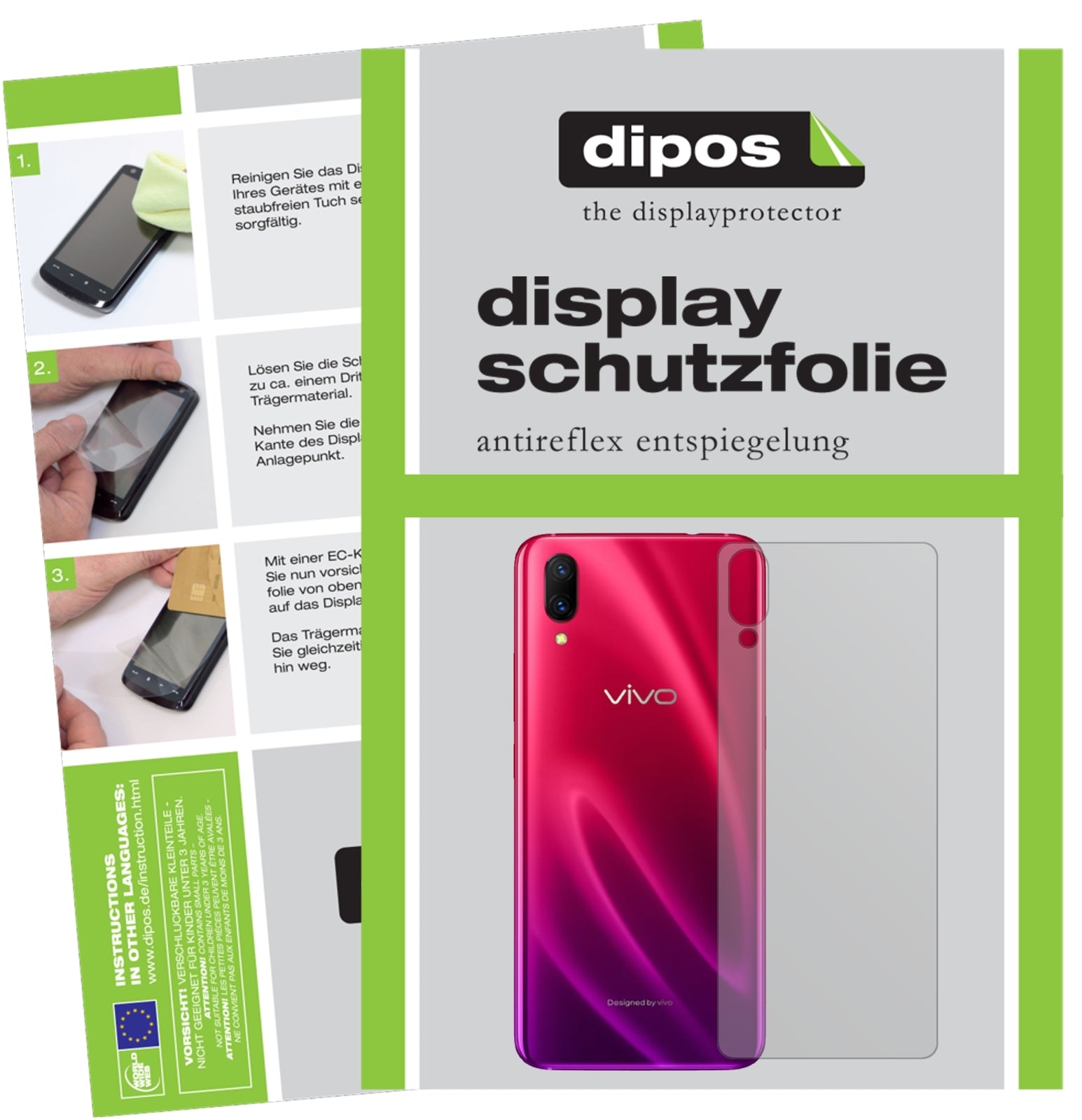 Matte Displayschutzfolie von dipos passend für Vivo X23 Symphony Rückseite, präziser Zuschnitt und blasenfrei montiert