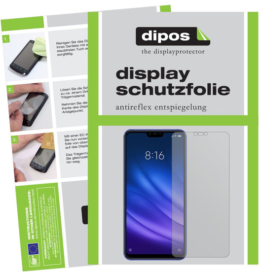 Matte Displayschutzfolie von dipos passend für Xiaomi Mi 8 Lite, präziser Zuschnitt und blasenfrei montiert
