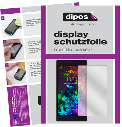 Klare Displayschutzfolie von dipos passend für Razer Phone 2, präziser Zuschnitt und blasenfrei montiert