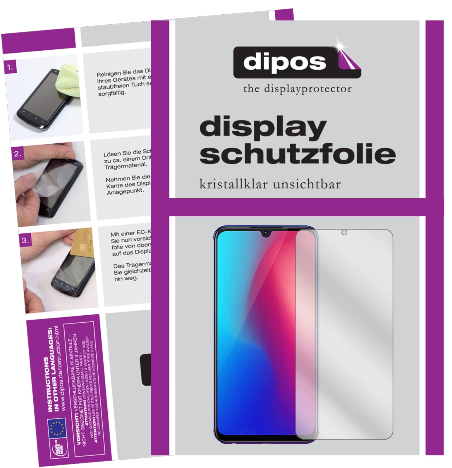 Klare Displayschutzfolie von dipos passend für Vivo Z3i, präziser Zuschnitt und blasenfrei montiert