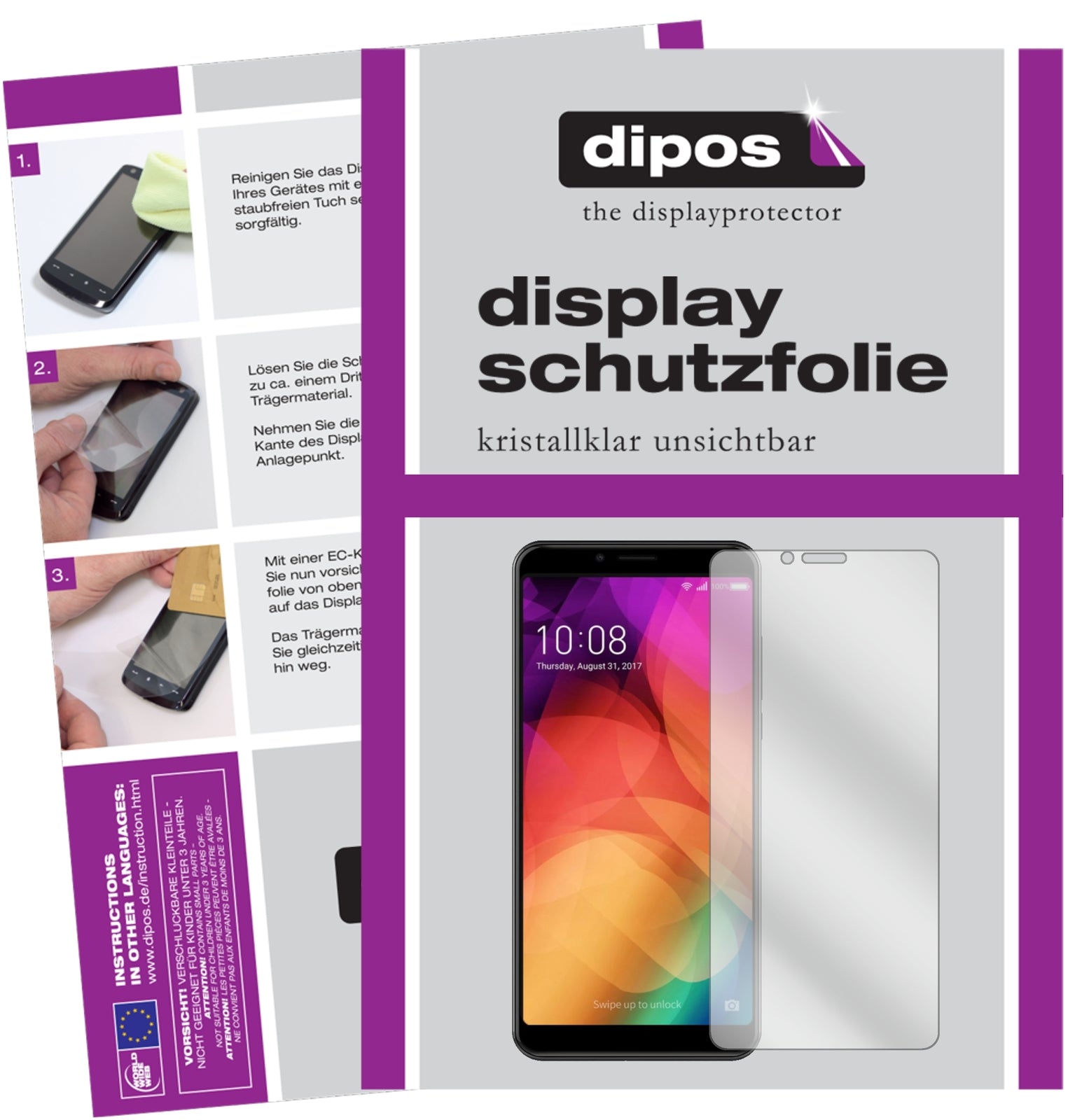 Klare Displayschutzfolie von dipos passend für Coolpad Note 8, präziser Zuschnitt und blasenfrei montiert