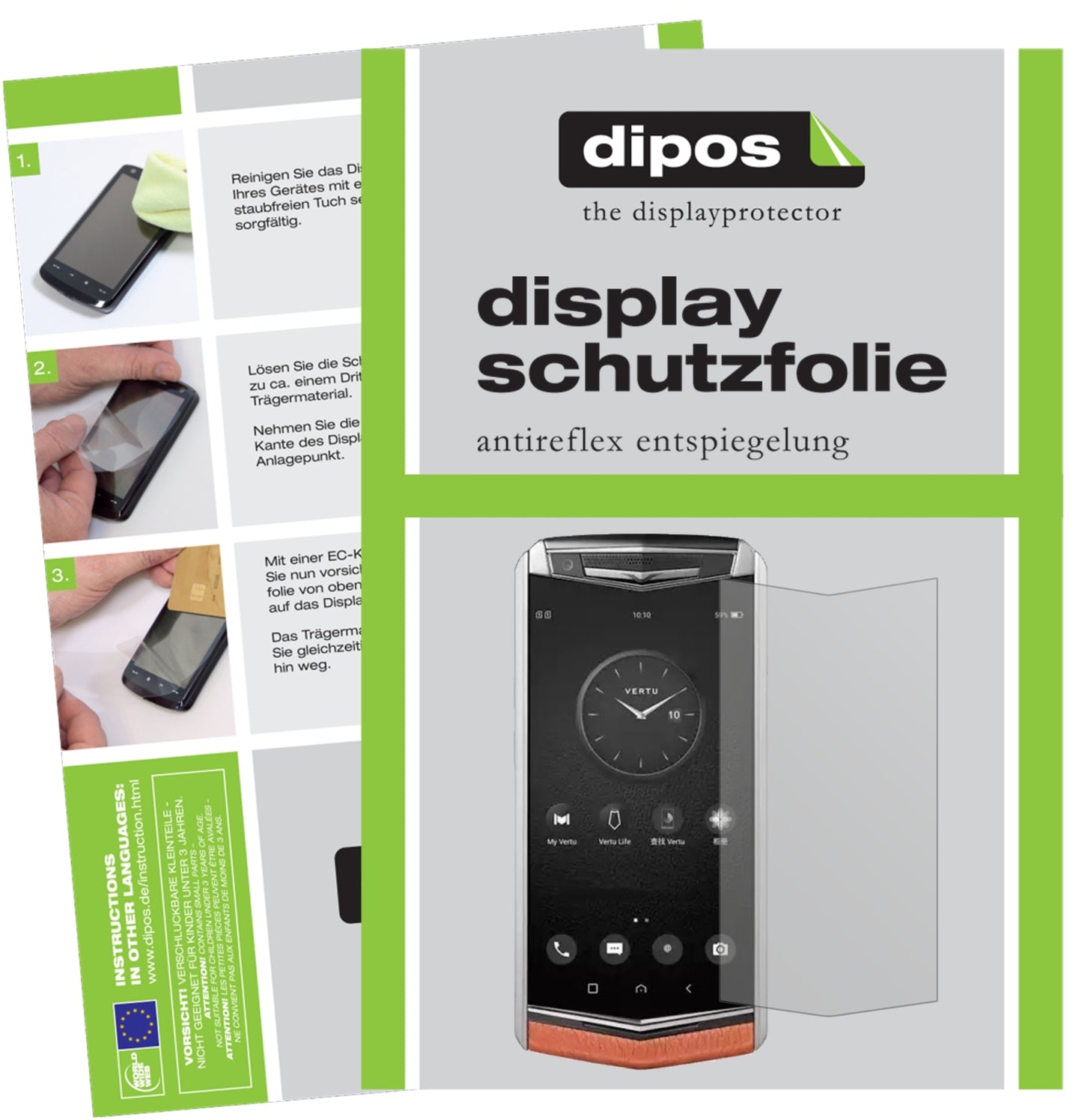 Matte Displayschutzfolie von dipos passend für Vertu Aster P, präziser Zuschnitt und blasenfrei montiert