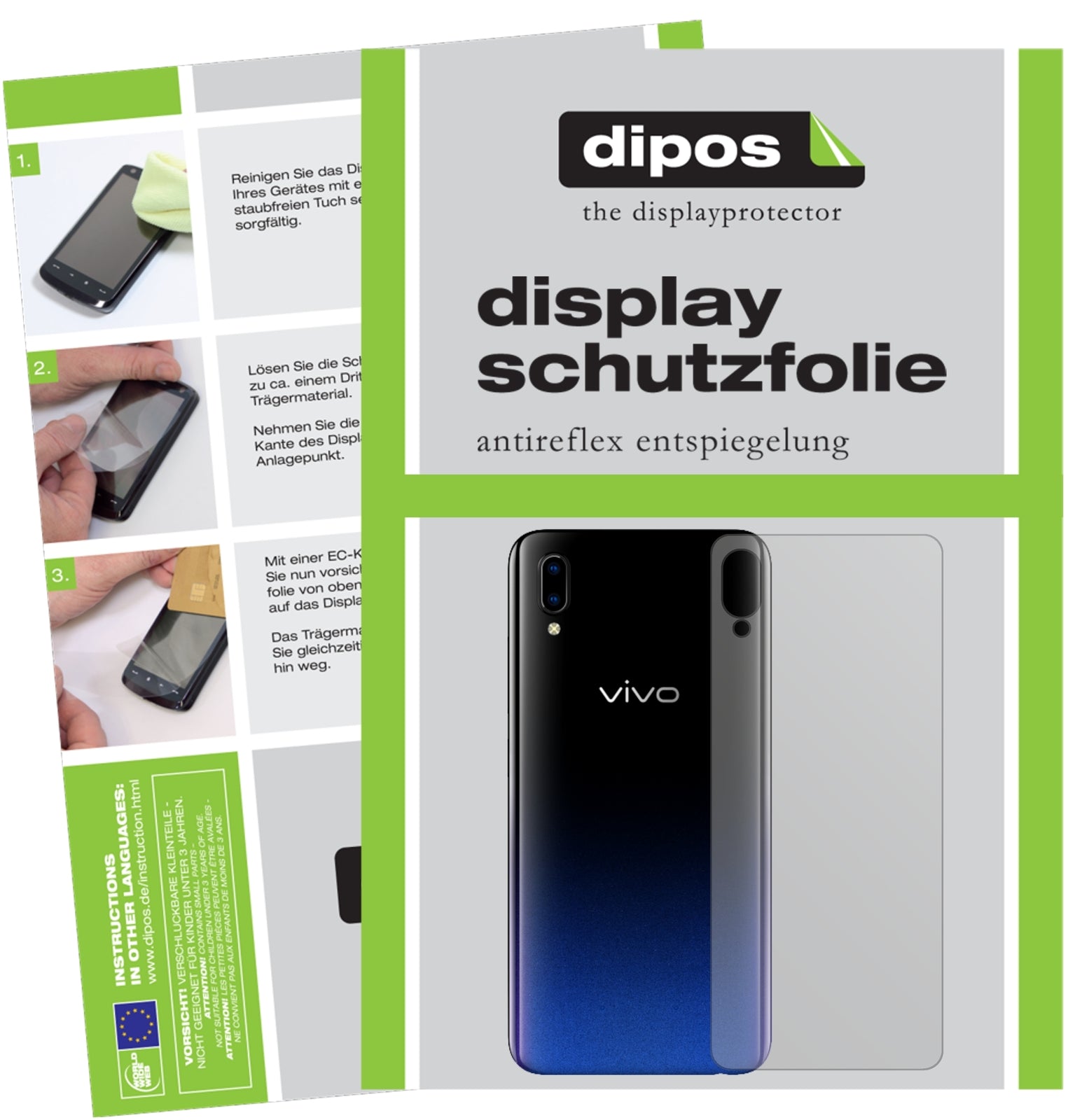 Matte Displayschutzfolie von dipos passend für Vivo Y93s Rückseite, präziser Zuschnitt und blasenfrei montiert