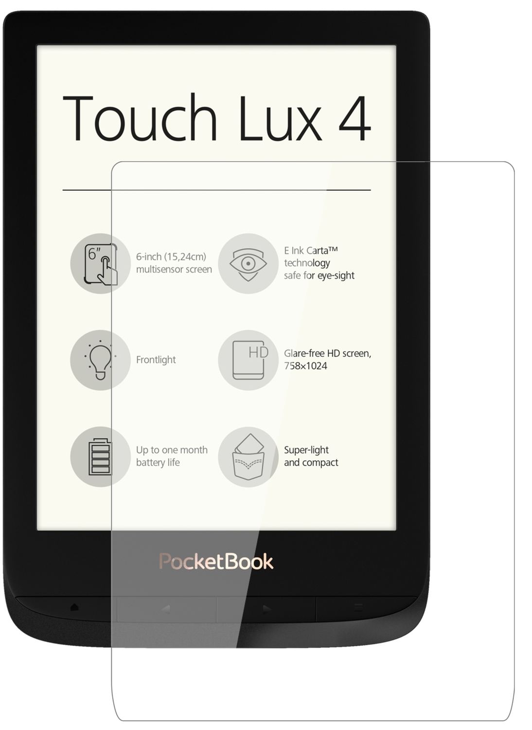 2x Screen Protector for PocketBook Touch Lux 4 Flexible Glass 9H dipos