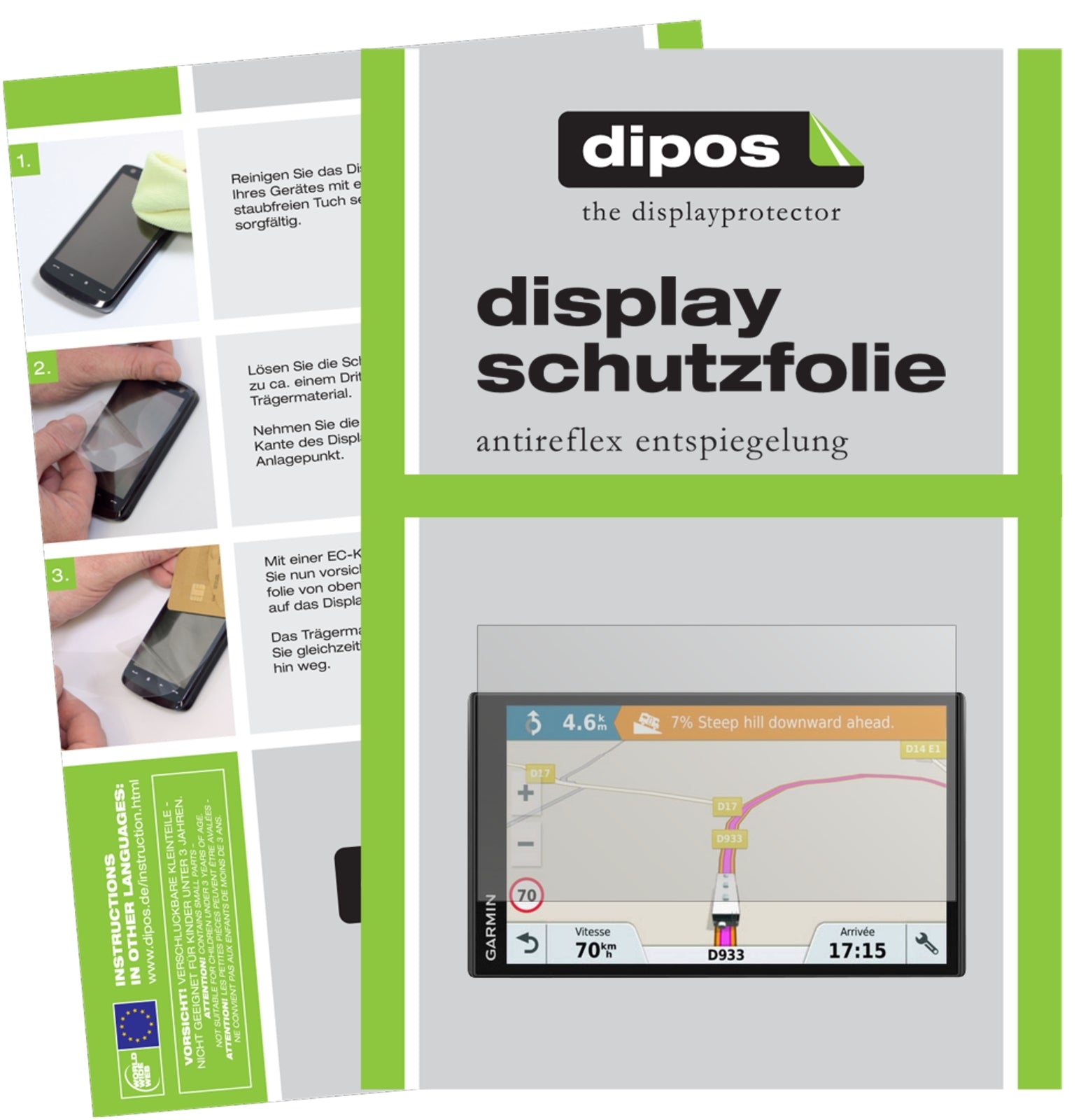 Matte Displayschutzfolie von dipos passend für Garmin Camper 770 LMT-D EU, präziser Zuschnitt und blasenfrei montiert