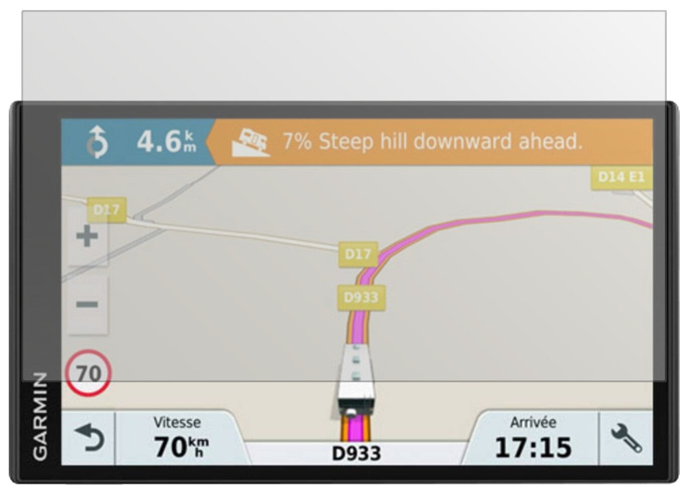 GarminCamper 770 LMT-D EU mit aufgebrachter dipos Displayschutzfolie, die lästige Fingerabdrücke minimiert