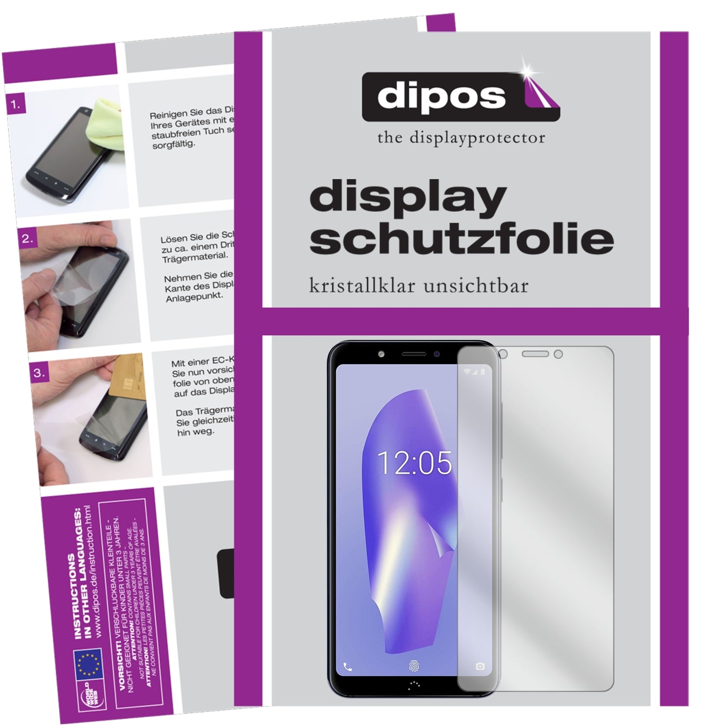 Klare Displayschutzfolie von dipos passend für BQ Aquaris C, präziser Zuschnitt und blasenfrei montiert